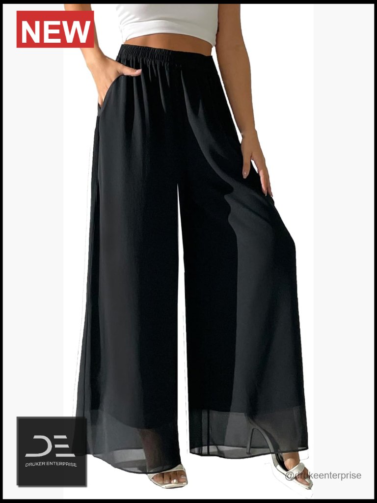 Wide Leg Palazzo Pants Chiffon Flowy Loose Party Wedding Dressy Casual Trousers